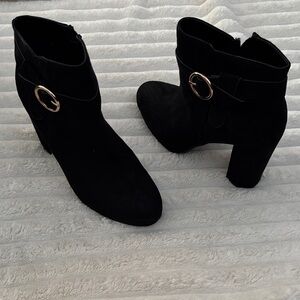 LC Lauren Conrad Black Ankle Booties with Gold Buckle